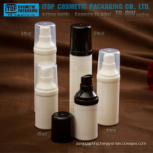 ZB-QW Series 15ml 30ml 50ml long neck lotion pump all plastic round white pp plastic airless bottle